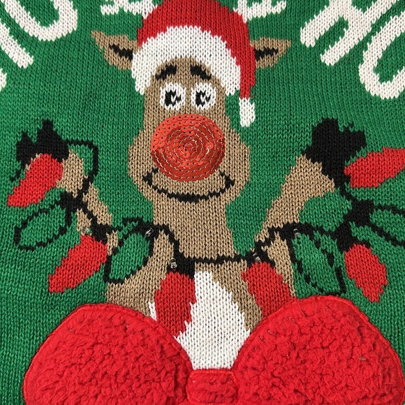Gordmans | NWT Ugly Sweater Green w/ Reindeer Light-up Long Sleeve | Size XL - Picture 4 of 10